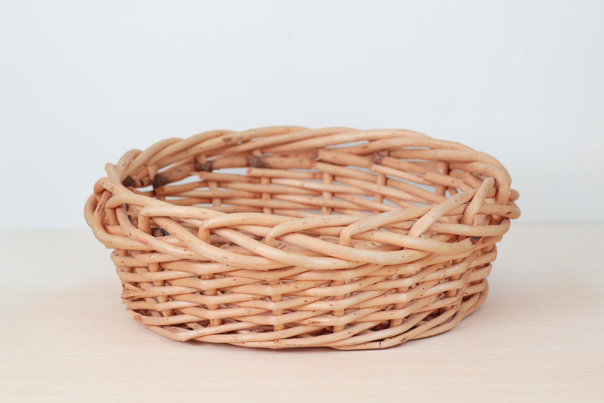 Large Vintage Handwoven Wicker Basket Tray