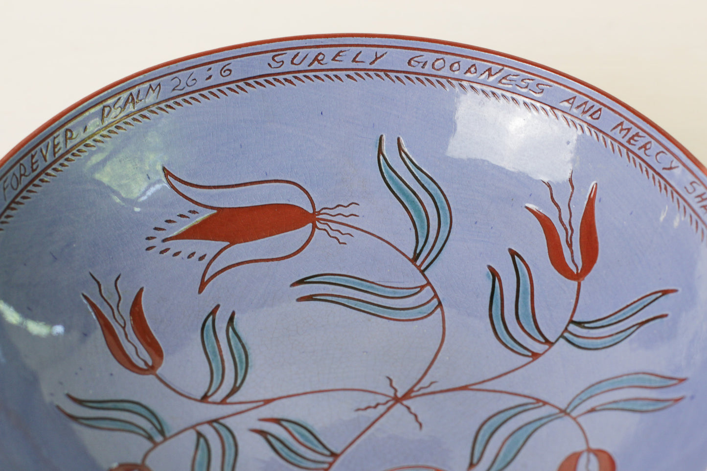 Vintage Redware Sgraffito Pottery Bowl Signed by Artist
