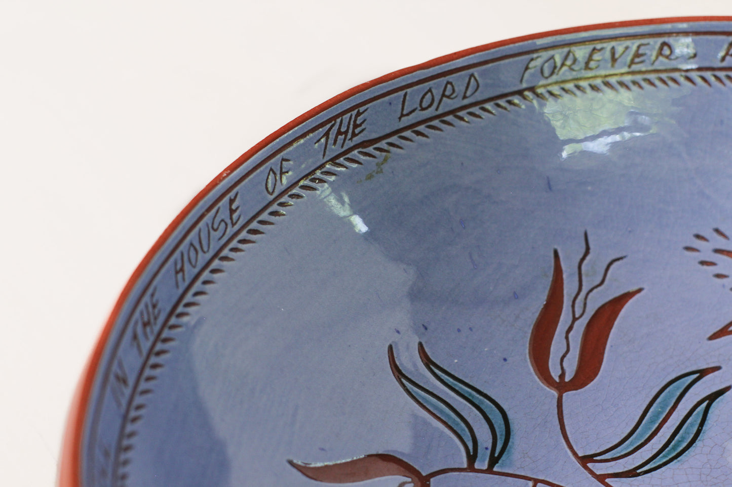 Vintage Redware Sgraffito Pottery Bowl Signed by Artist