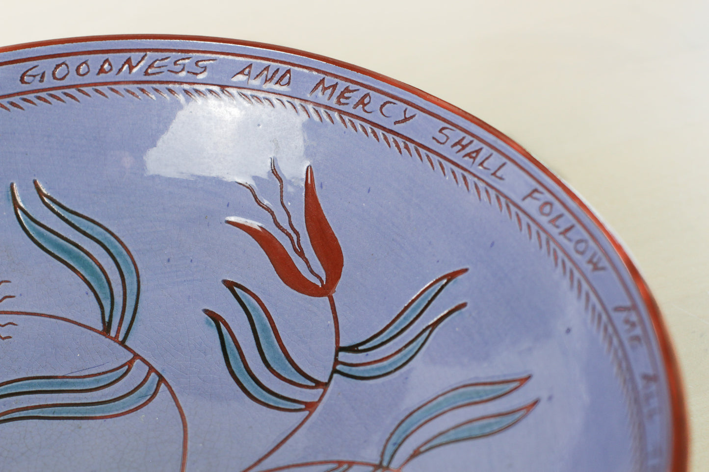 Vintage Redware Sgraffito Pottery Bowl Signed by Artist