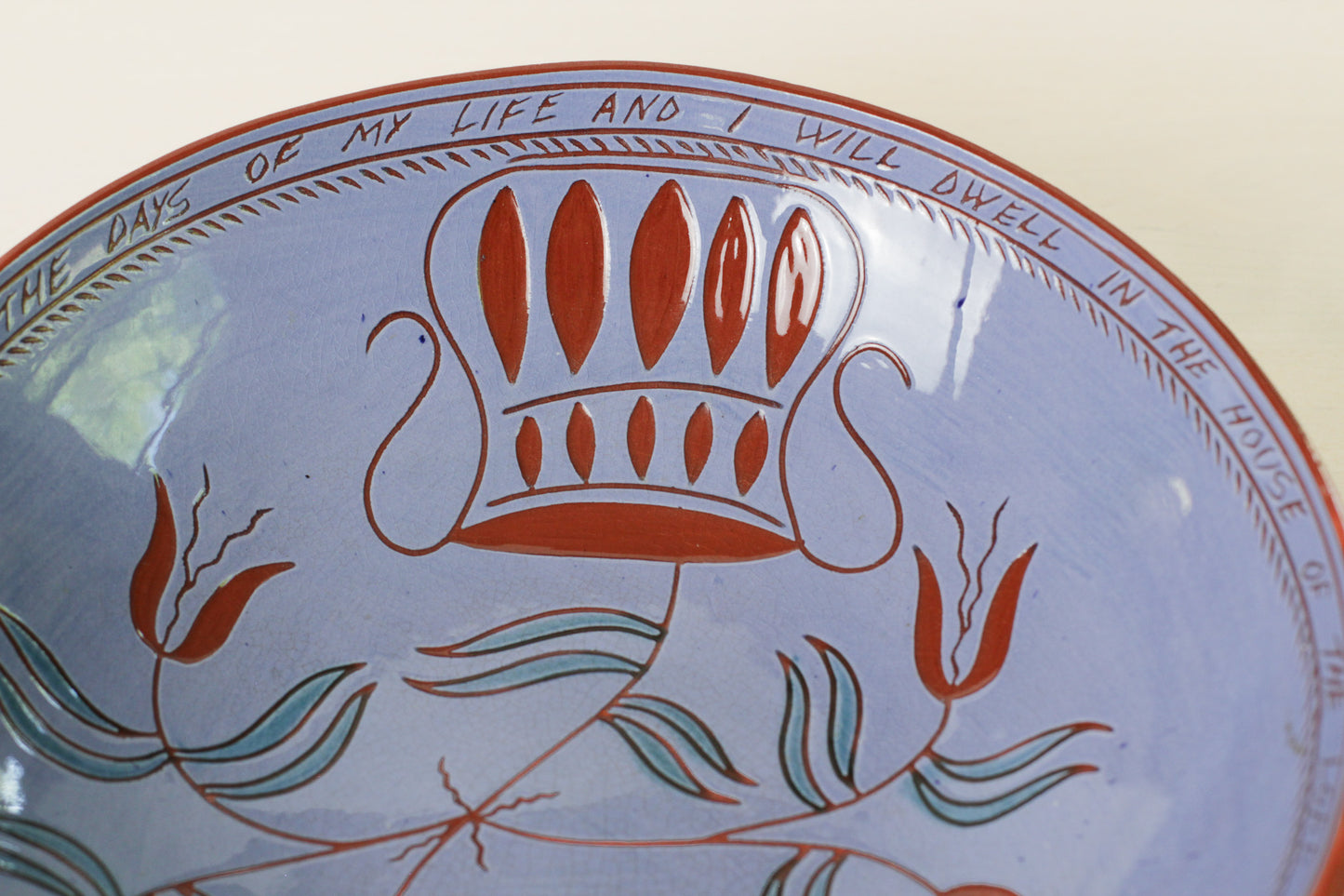 Vintage Redware Sgraffito Pottery Bowl Signed by Artist