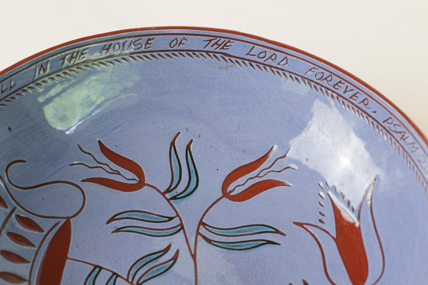 Vintage Redware Sgraffito Pottery Bowl Signed by Artist