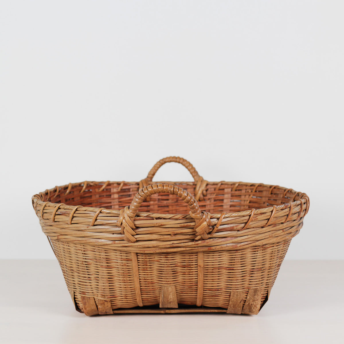 Vintage Large Bamboo & Rattan Woven Basket with Handles
