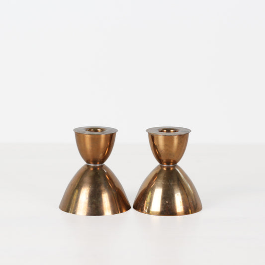 Vintage MCM Copper Hourglass Candle Holder Pair
