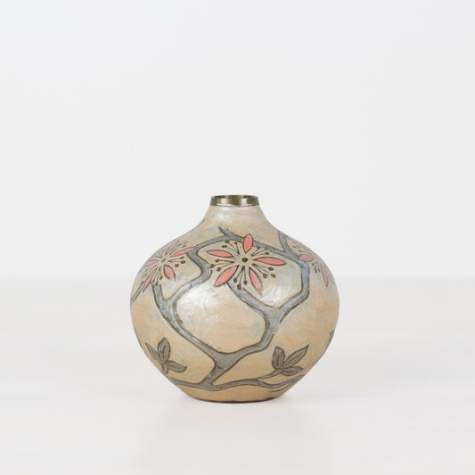 Vintage Floral Enameled Brass Bud Vase