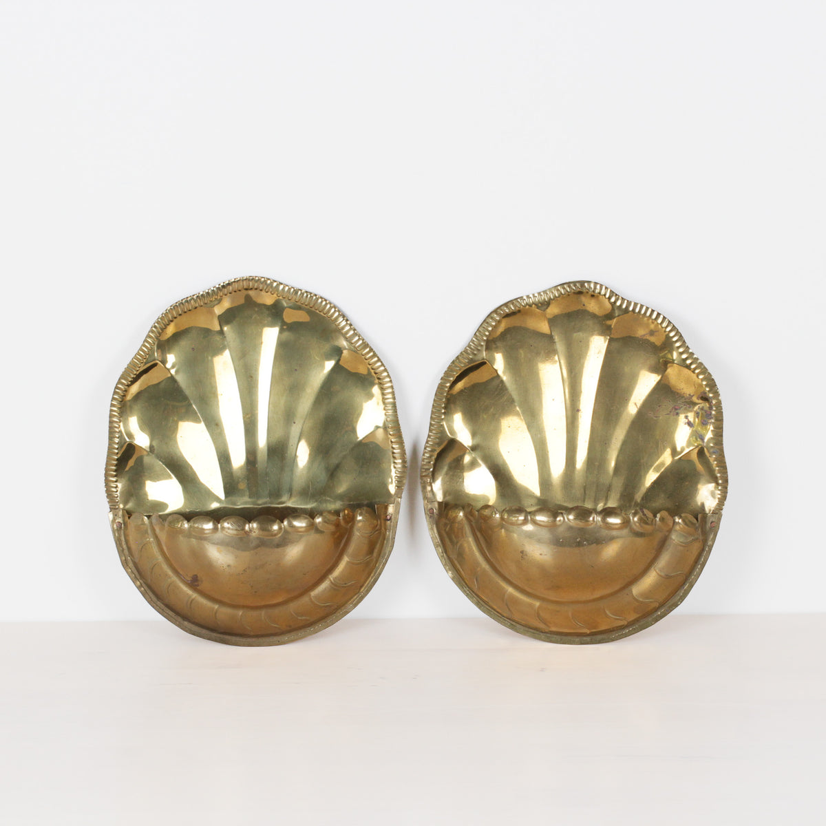 Pair of Vintage Brass Shell Wall Pockets