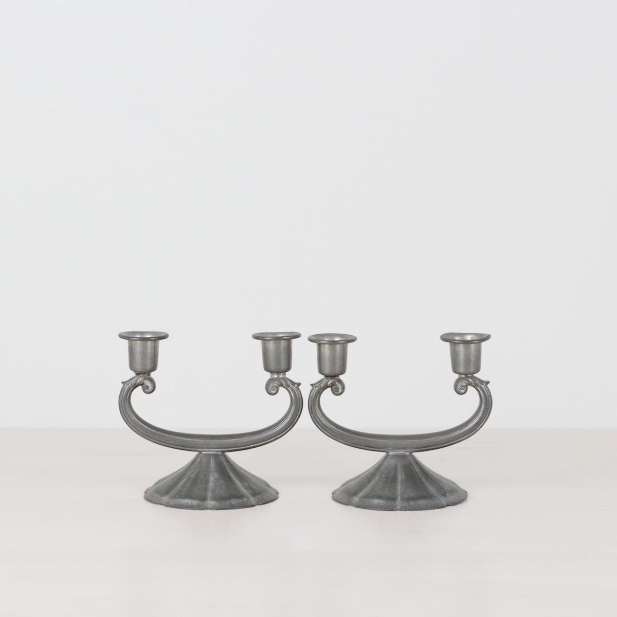 Vintage New Amsterdam Pewter Art Deco Style Double Candle Holder