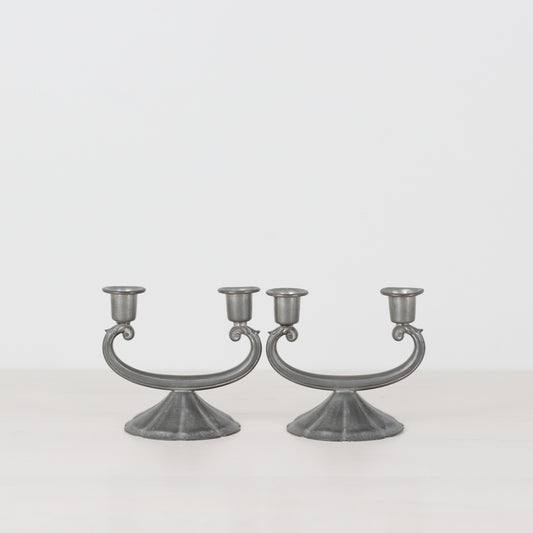 Vintage New Amsterdam Pewter Art Deco Style Double Candle Holder