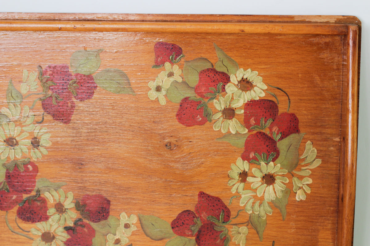 Vintage 1974 Hand-Painted Strawberry Wooden Tray