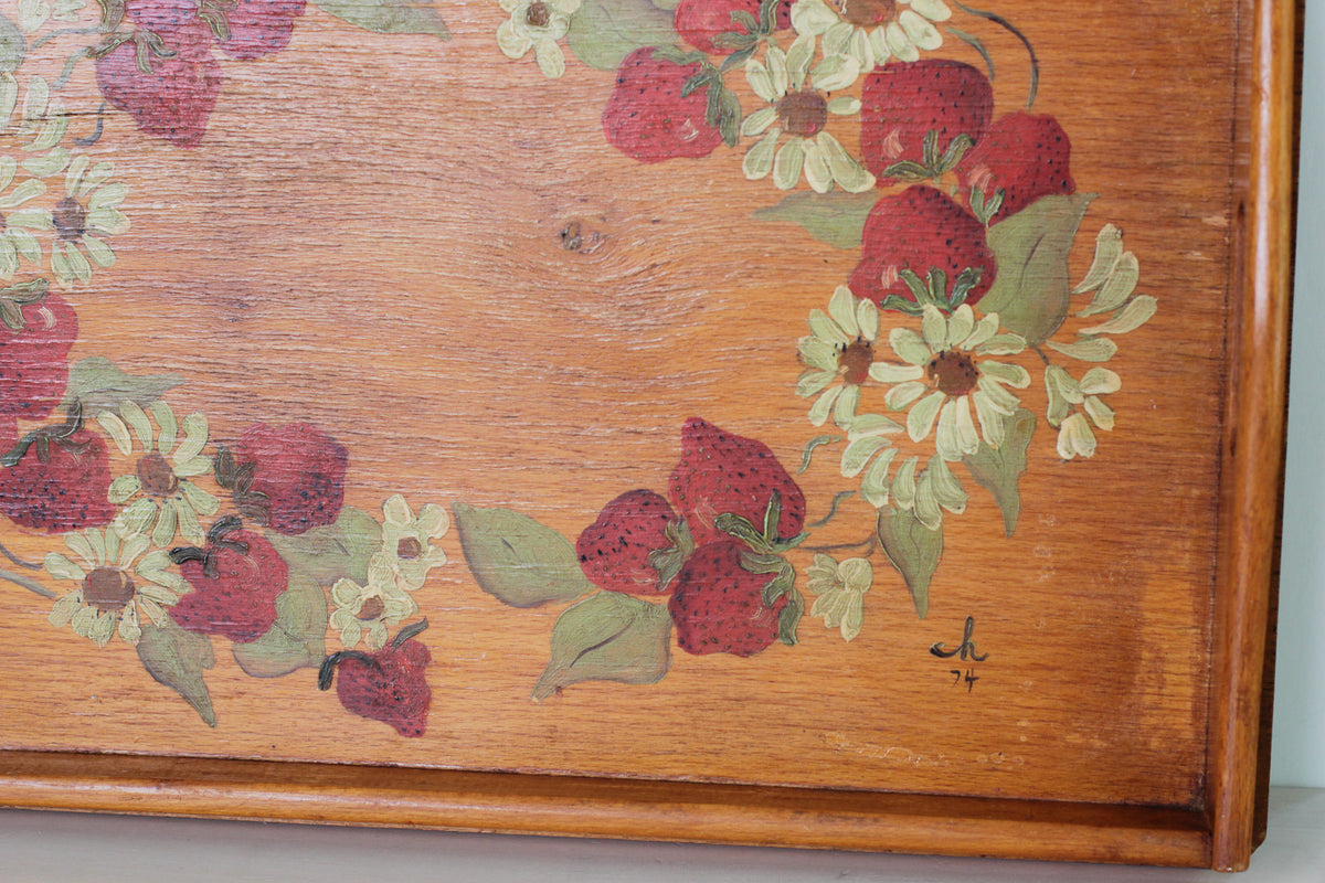 Vintage 1974 Hand-Painted Strawberry Wooden Tray