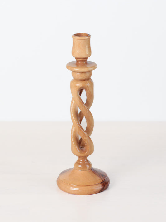 Vintage Handcarved Olive Wood Spiral Candlestick