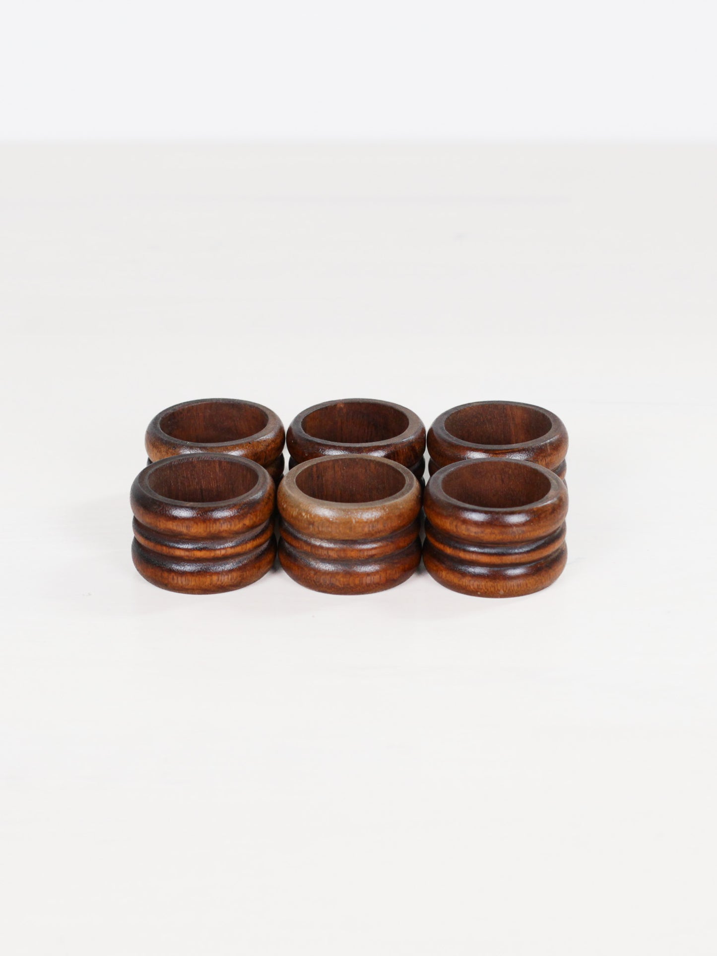 Vintage Turned Wood Napkin Rings, Set of 6