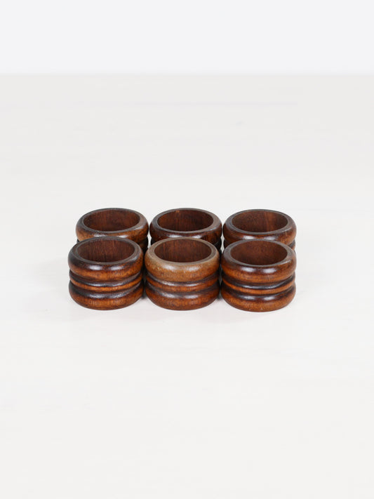 Vintage Turned Wood Napkin Rings, Set of 6