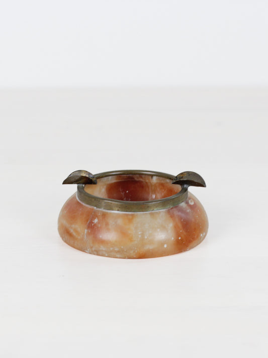 Vintage Alabaster Ashtray with Brass Rim