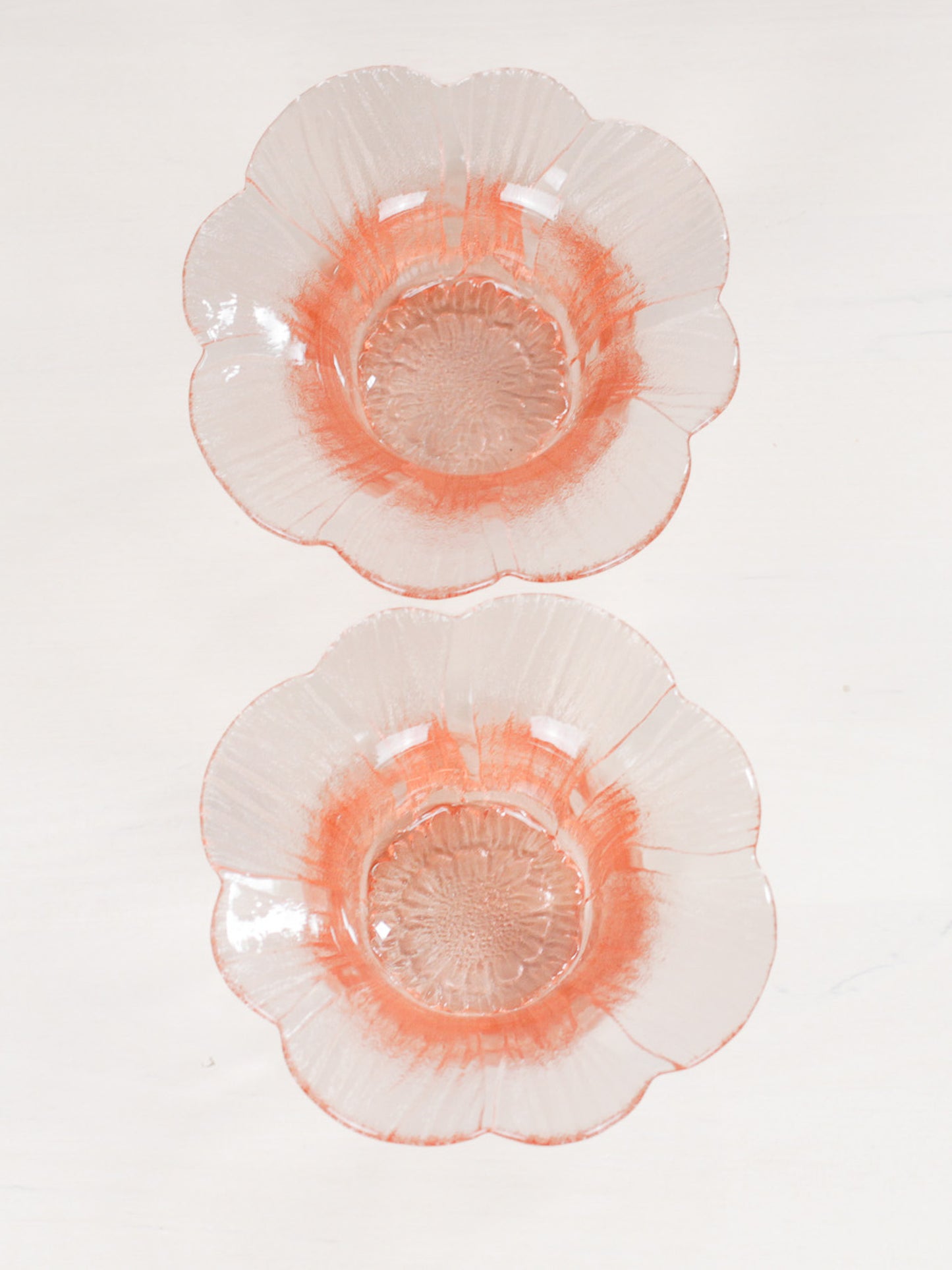 Pair of Vintage Pink Depression Glass Floriform Bowls