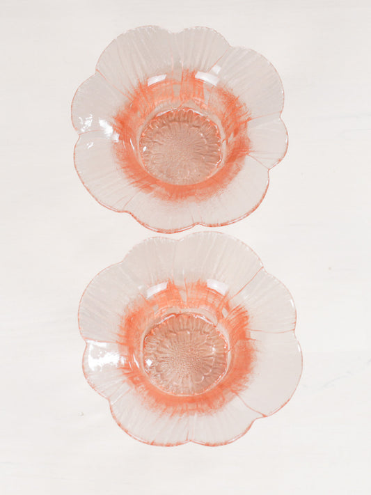 Pair of Vintage Pink Depression Glass Floriform Bowls