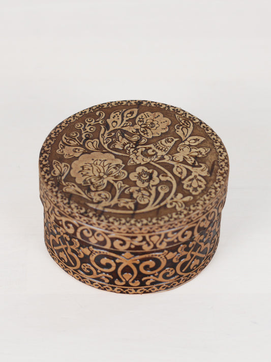 Vintage Russian Birch Bark Trinket Box with Bird Motif