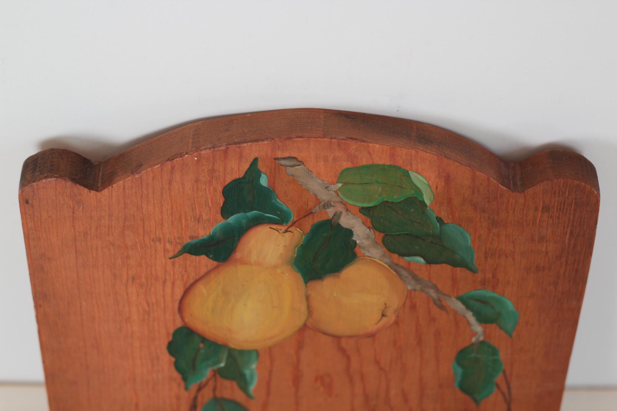 Vintage Wood Kitchen Towel Holder with Hand-Painted Pear Motif