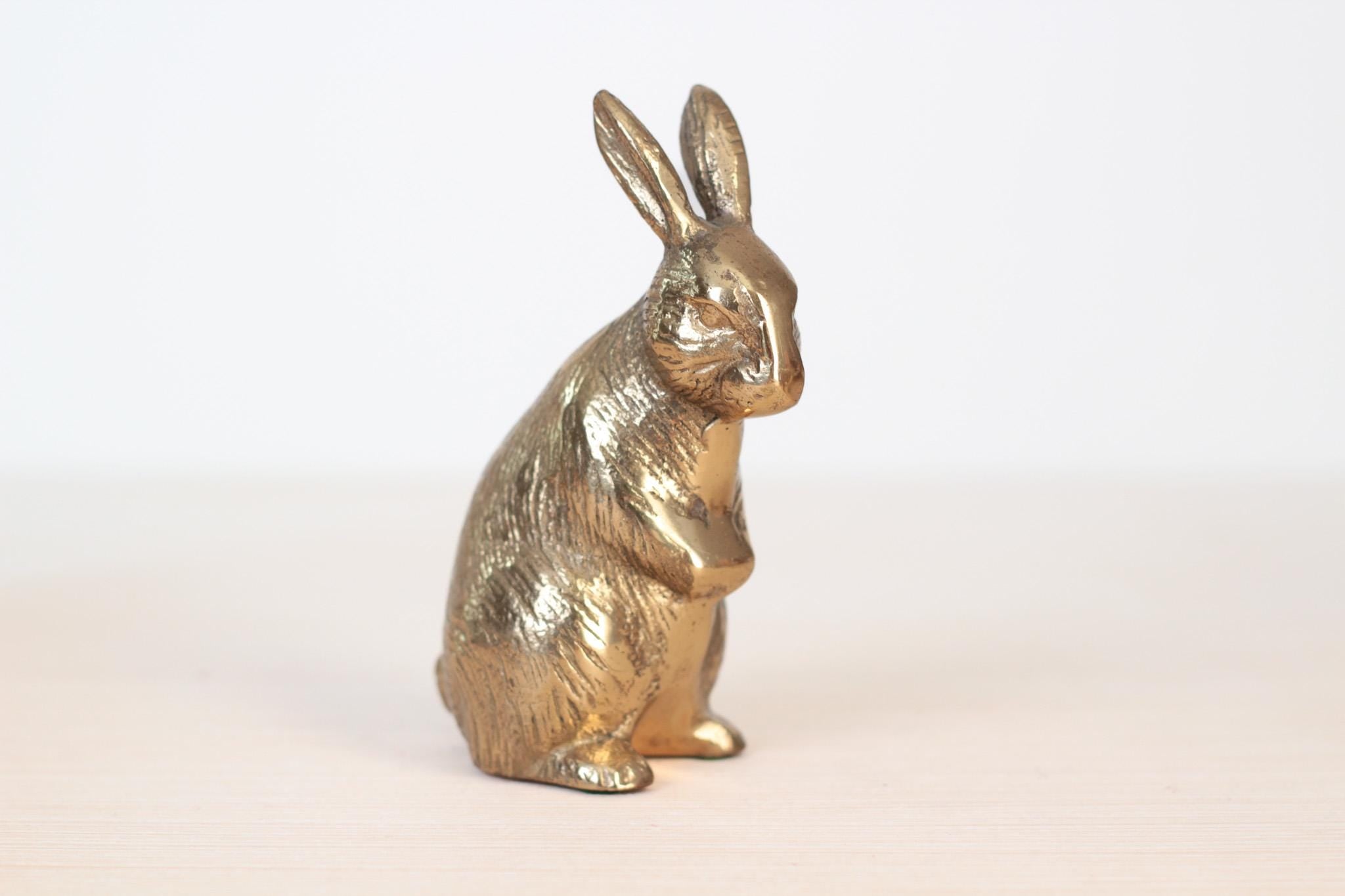Set of 3 Vintage Solid Brass Bunny Rabbit Figurines