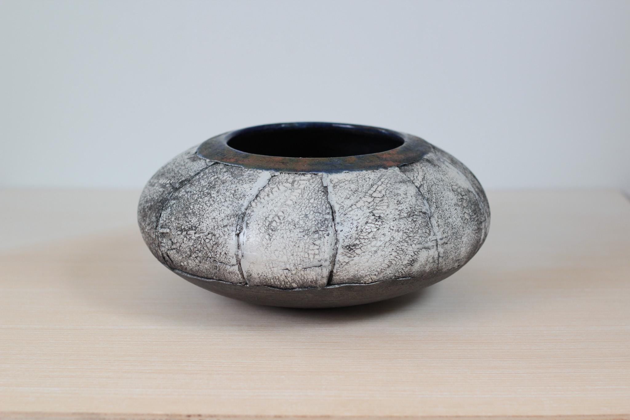 Vintage Raku Studio Pottery Sculptural Bowl, Signed by Artist