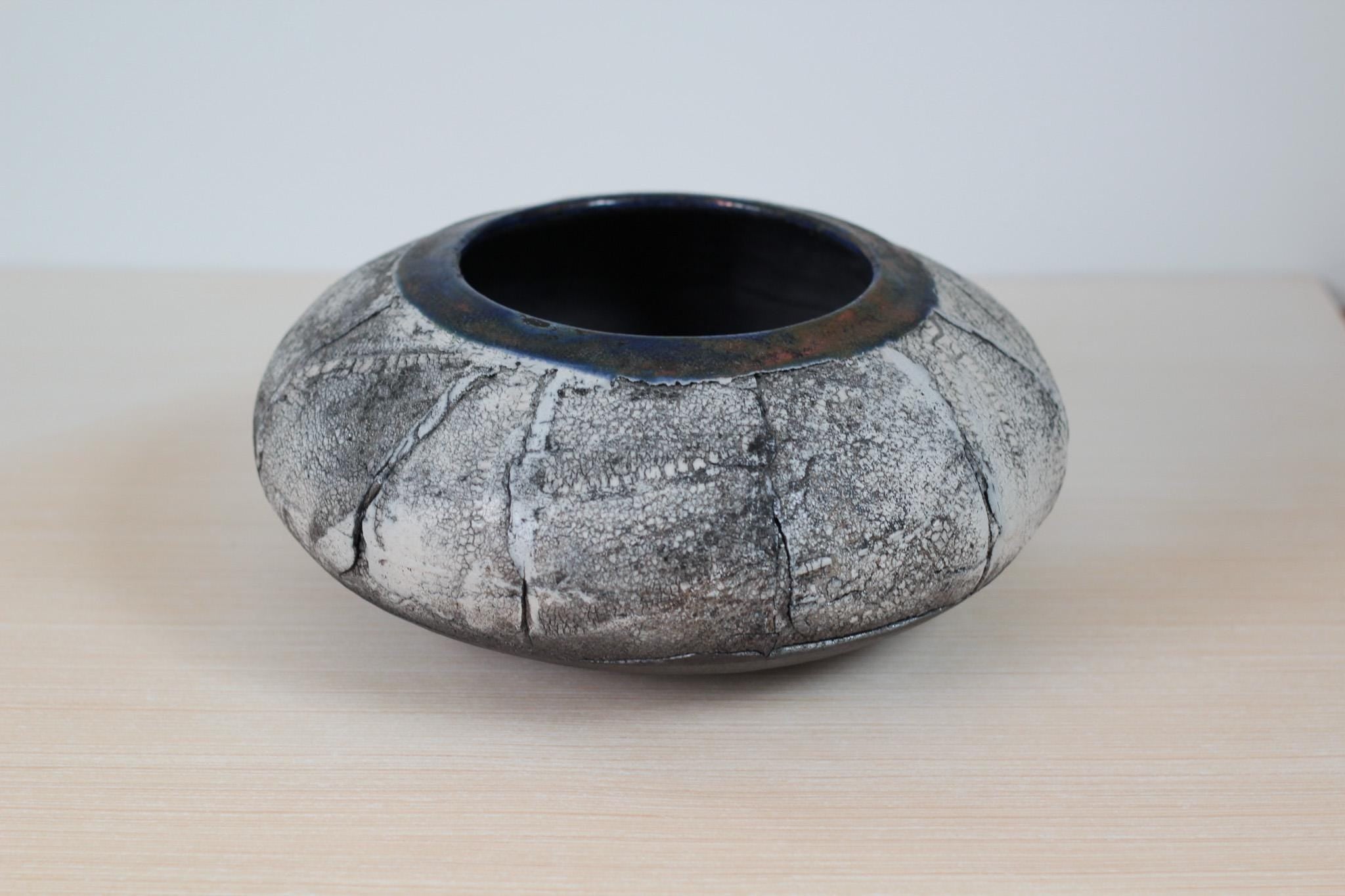 Vintage Raku Studio Pottery Sculptural Bowl, Signed by Artist