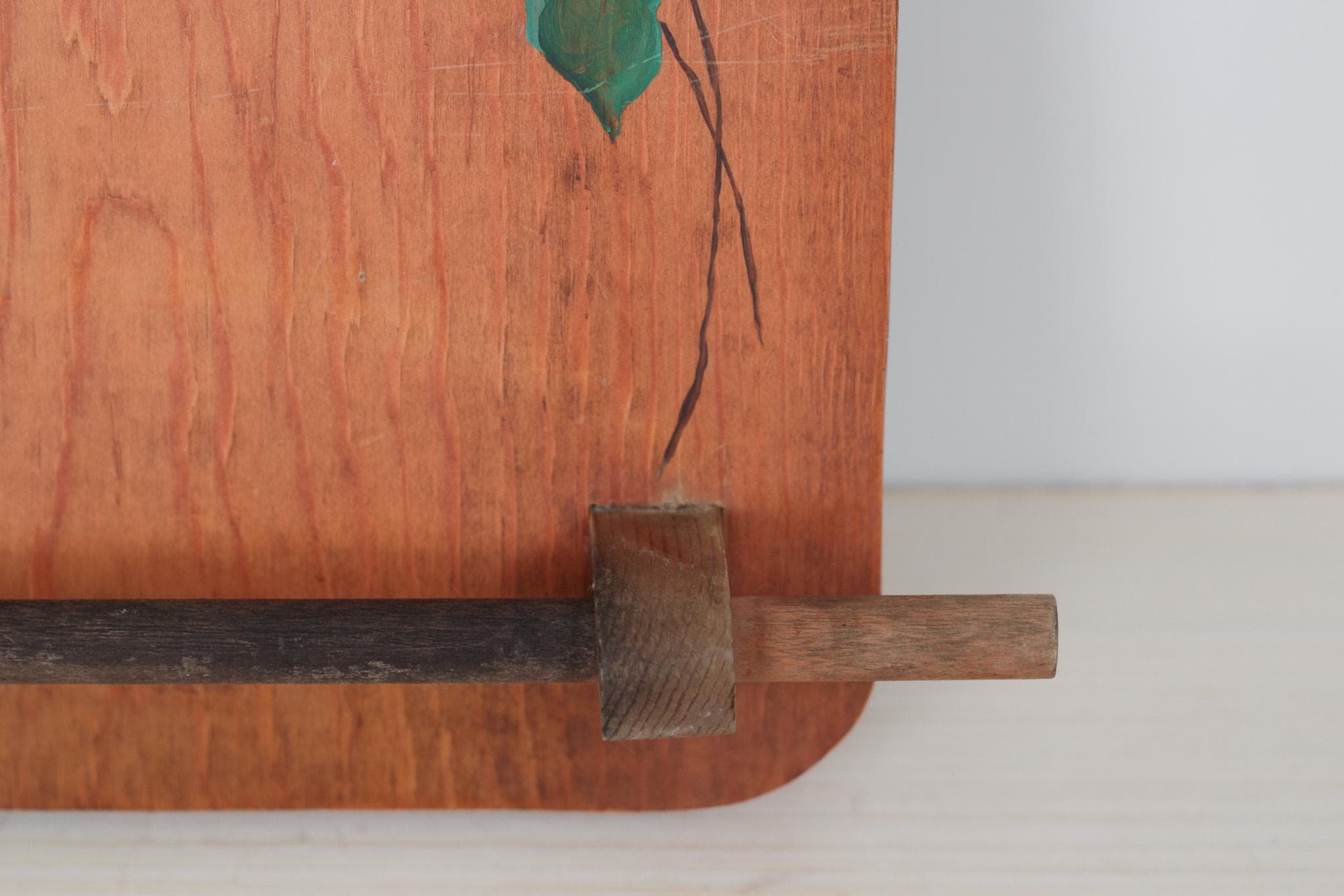 Vintage Wood Kitchen Towel Holder with Hand-Painted Pear Motif