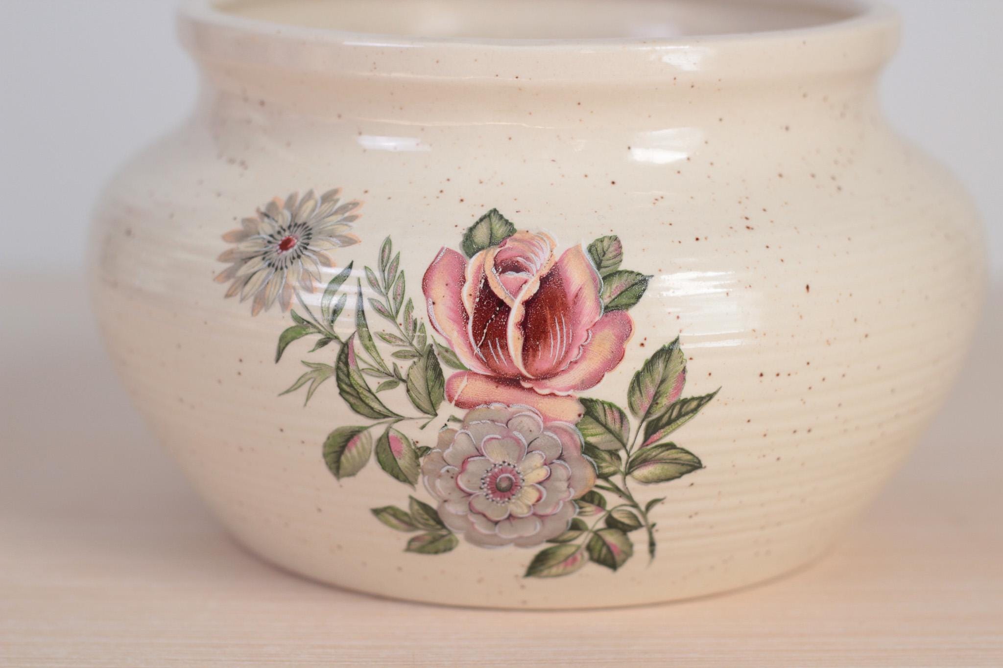 Vintage Ceramic Planter with Floral Motif