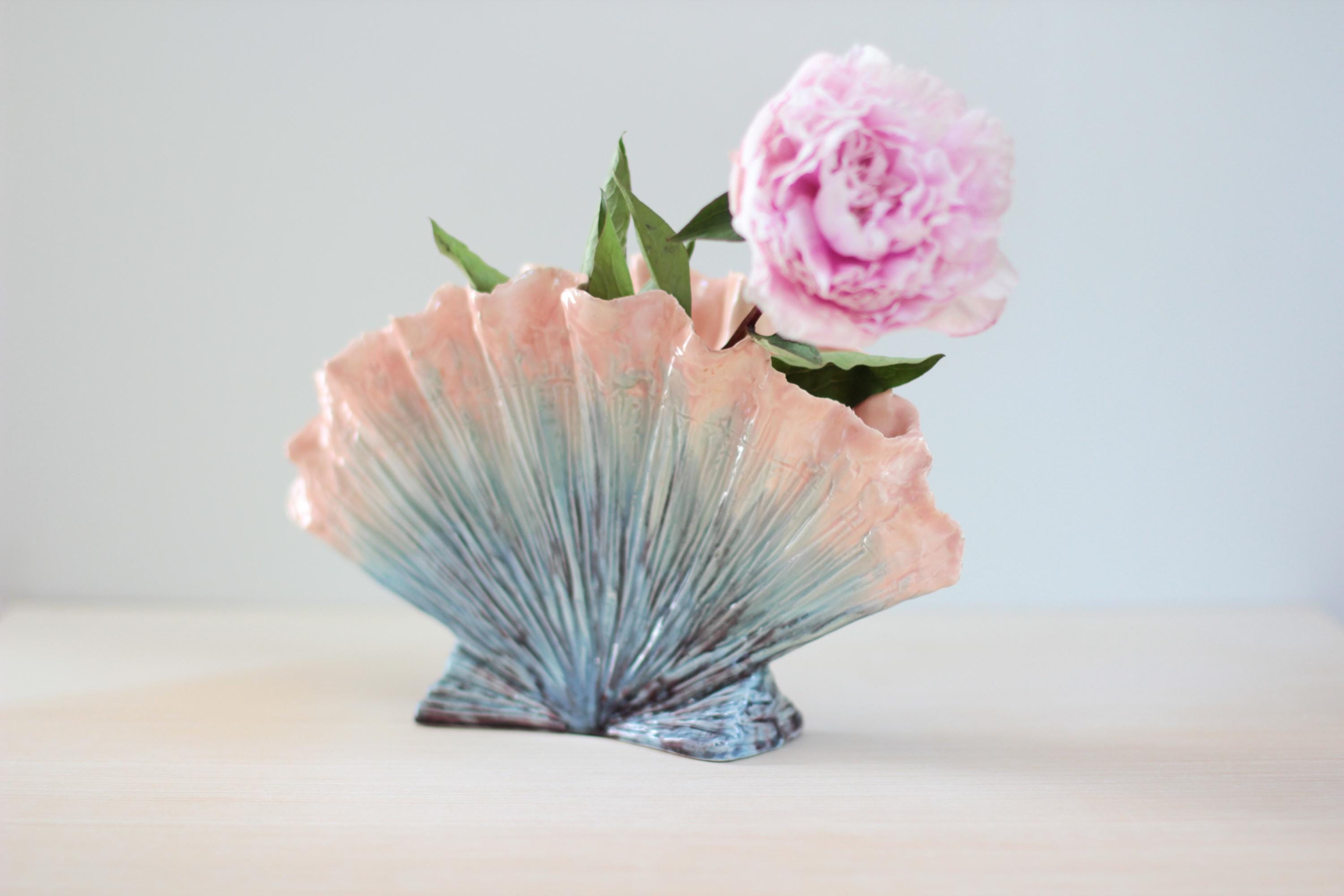 Mid-Century Hedi Schoop Seashell Ceramic Vase, Hollywood-Regency California Pottery