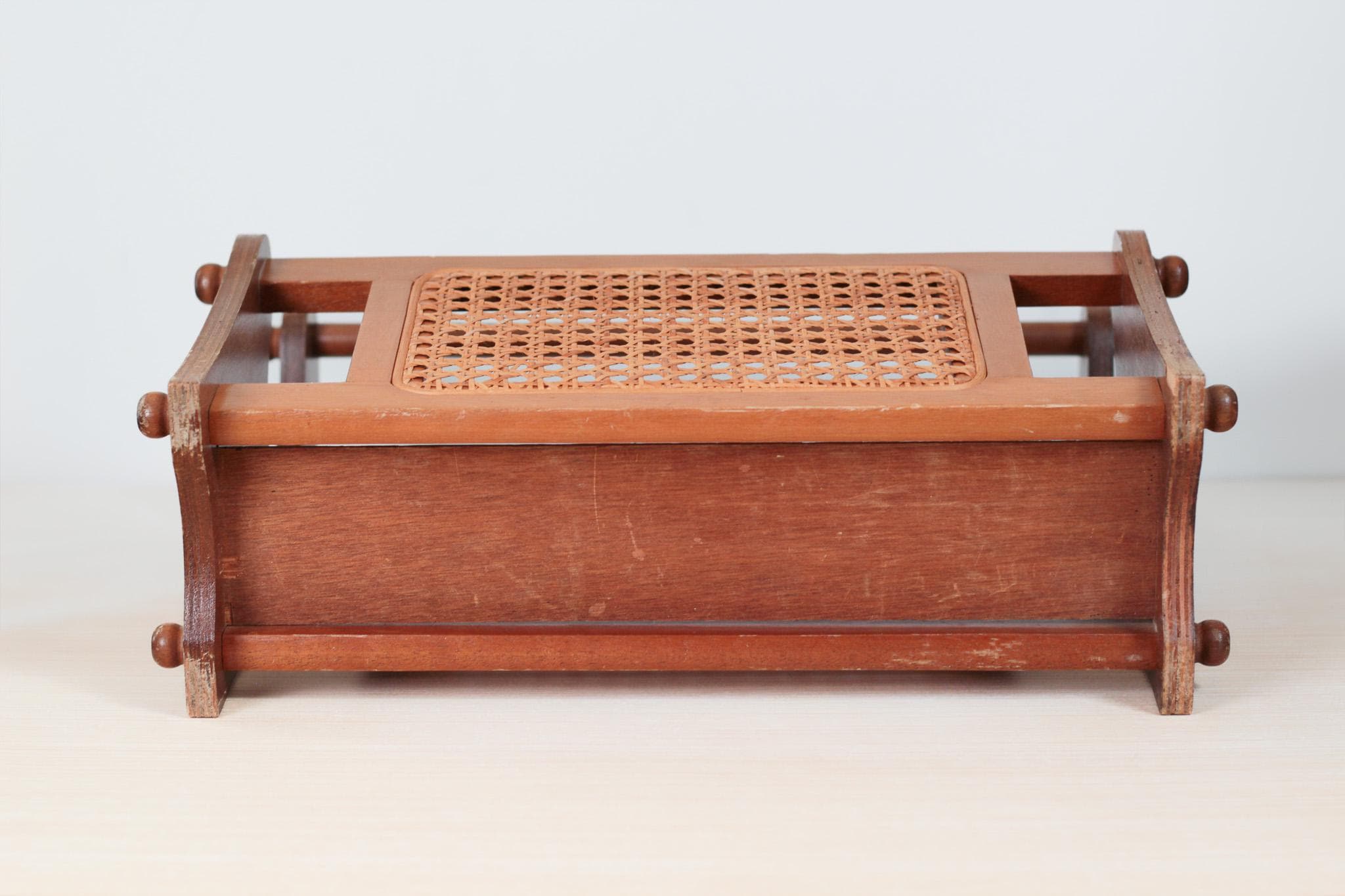 Vintage Wood and Cane Magazine Rack