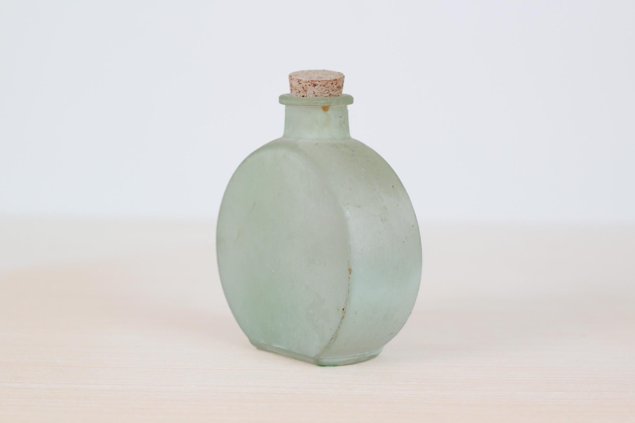 Vintage Frosted Glass Bottle with Cork Stopper