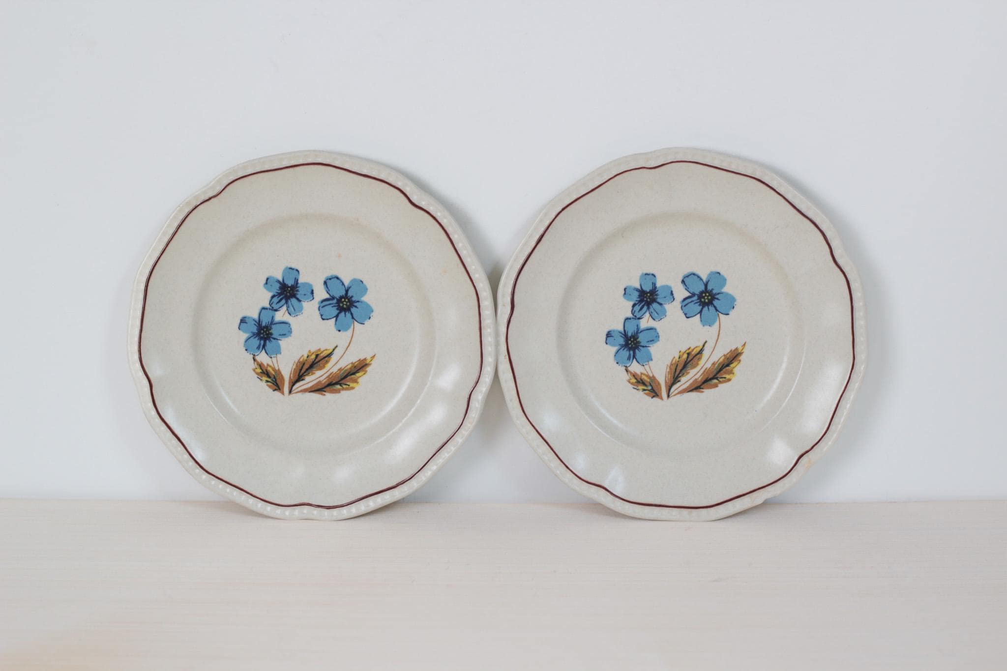 Pair of Vintage Blue Floral Staffordshire Ironstone Plates