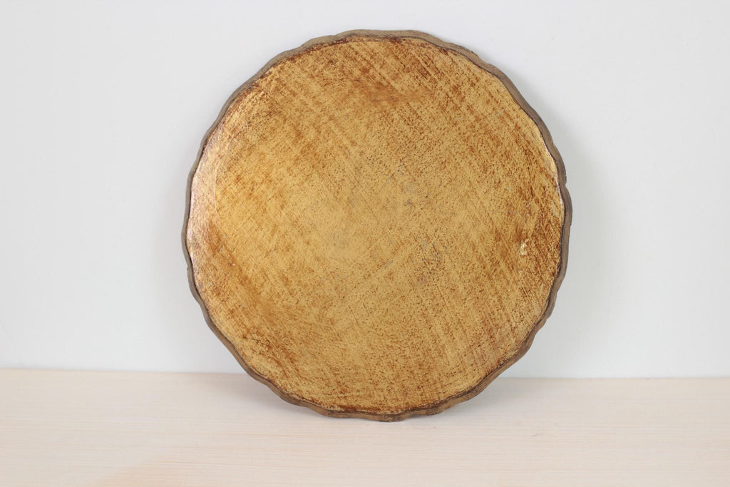 Vintage Italian Florentine Round Tray in Turquoise & Gold