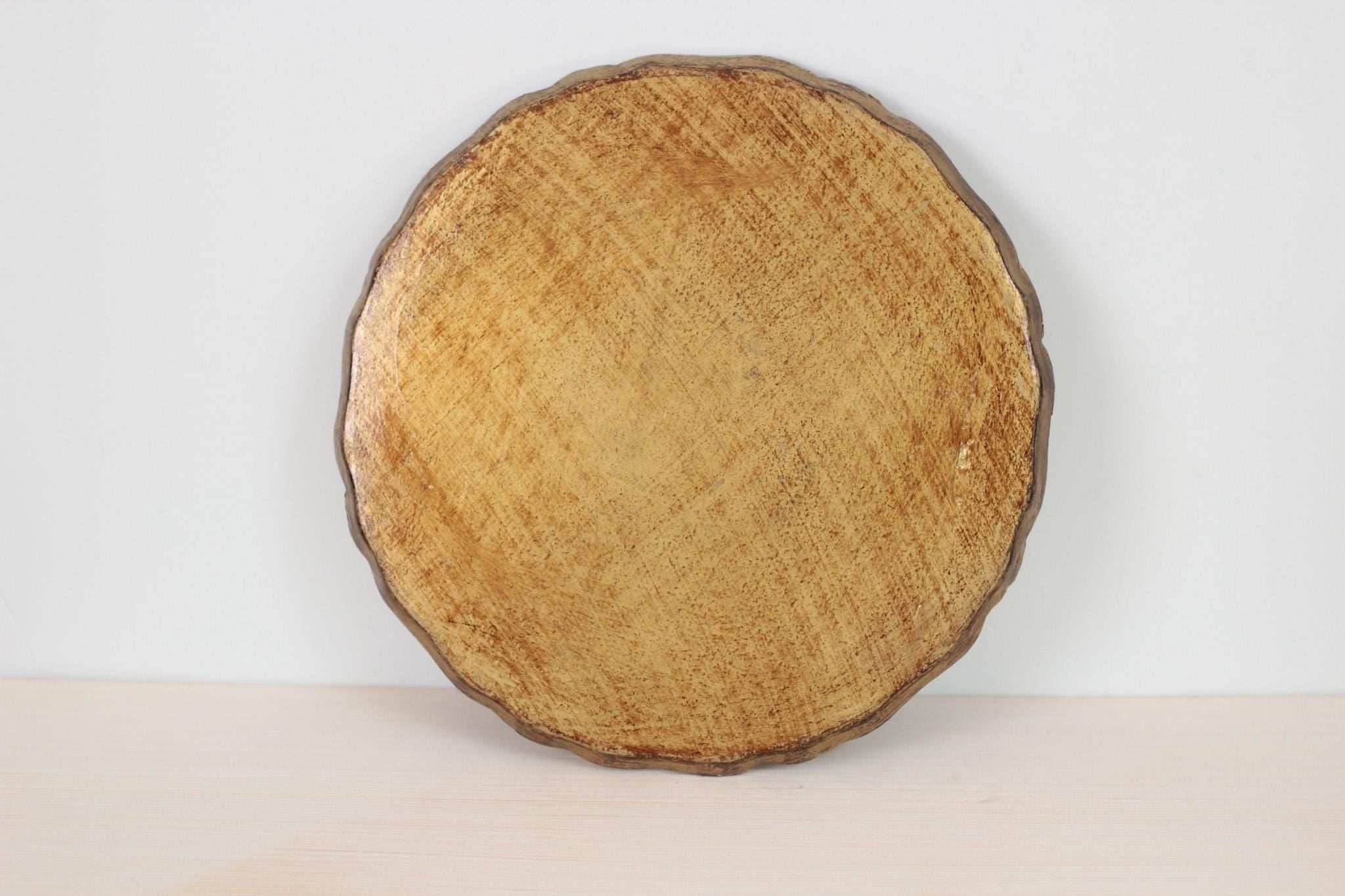 Vintage Italian Florentine Round Tray in Turquoise & Gold