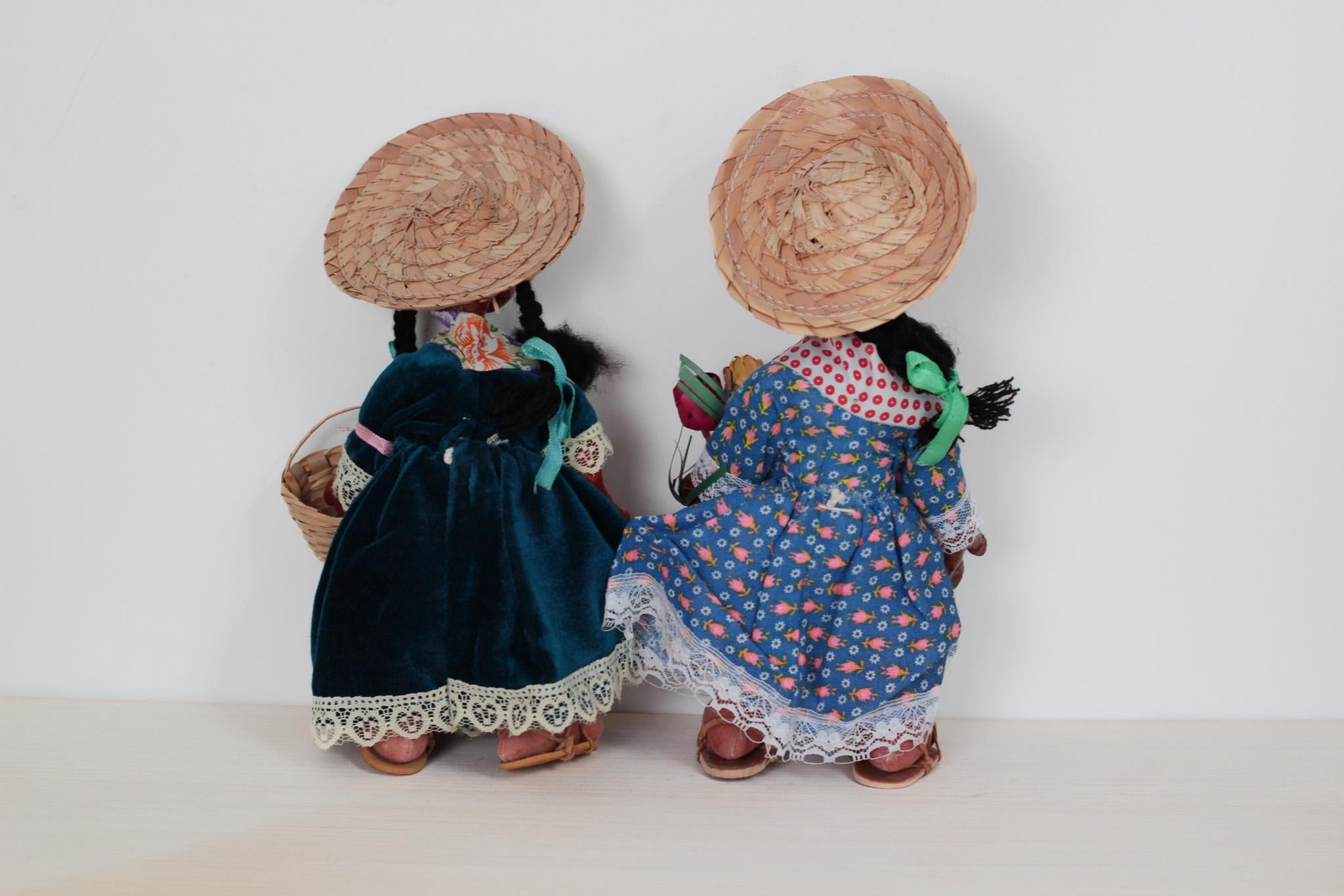 Pair of Vintage Mexican Folk Art Dolls