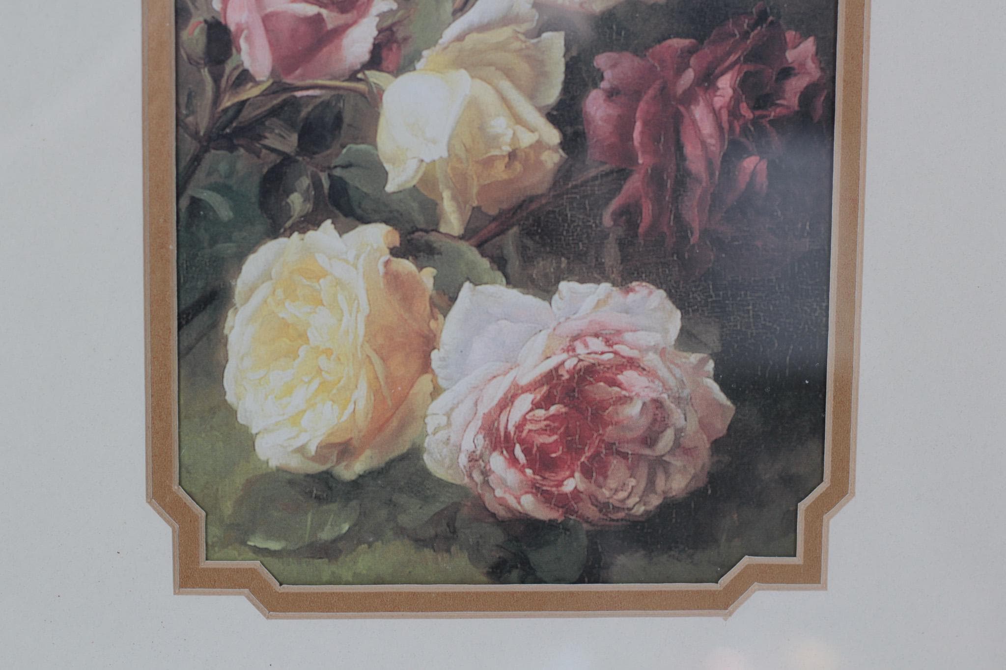 Vintage Moody Floral Rose Print in Wood Frame with Glass