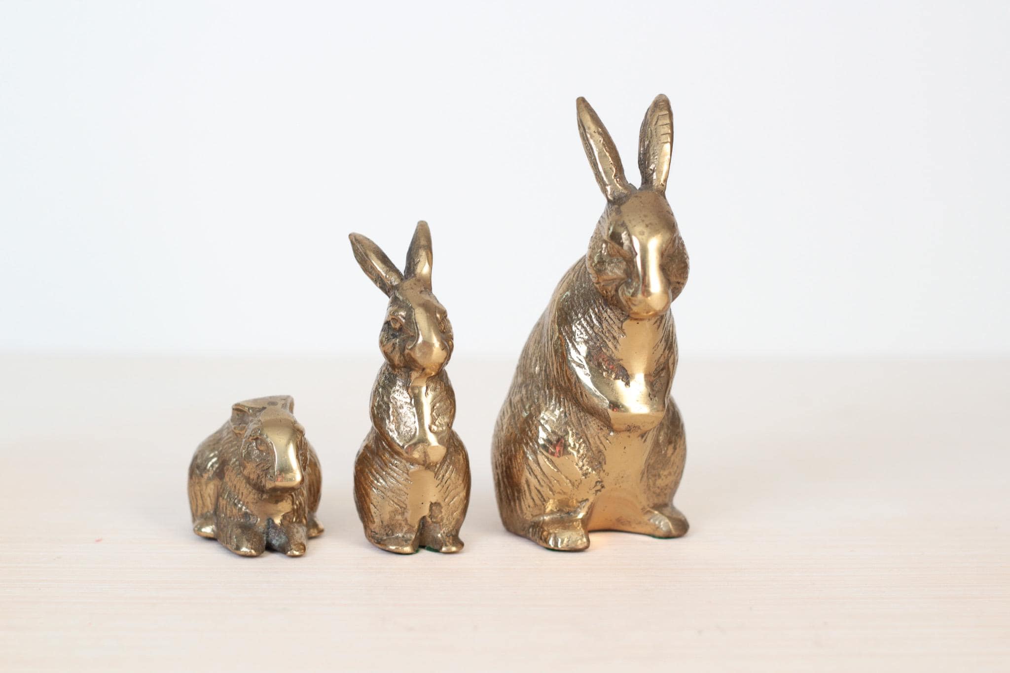 Set of 3 Vintage Solid Brass Bunny Rabbit Figurines