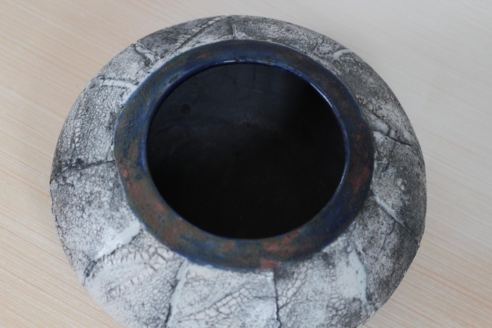 Vintage Raku Studio Pottery Sculptural Bowl, Signed by Artist