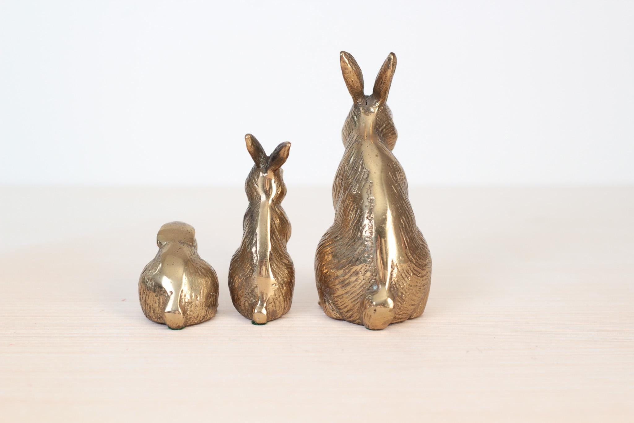 Set of 3 Vintage Solid Brass Bunny Rabbit Figurines