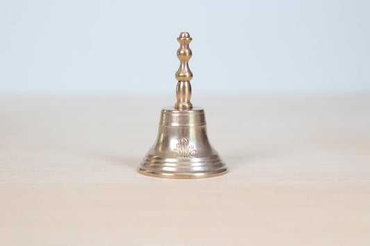 Vintage Midcentury Brass Hand Bell with Raised Floral Motif