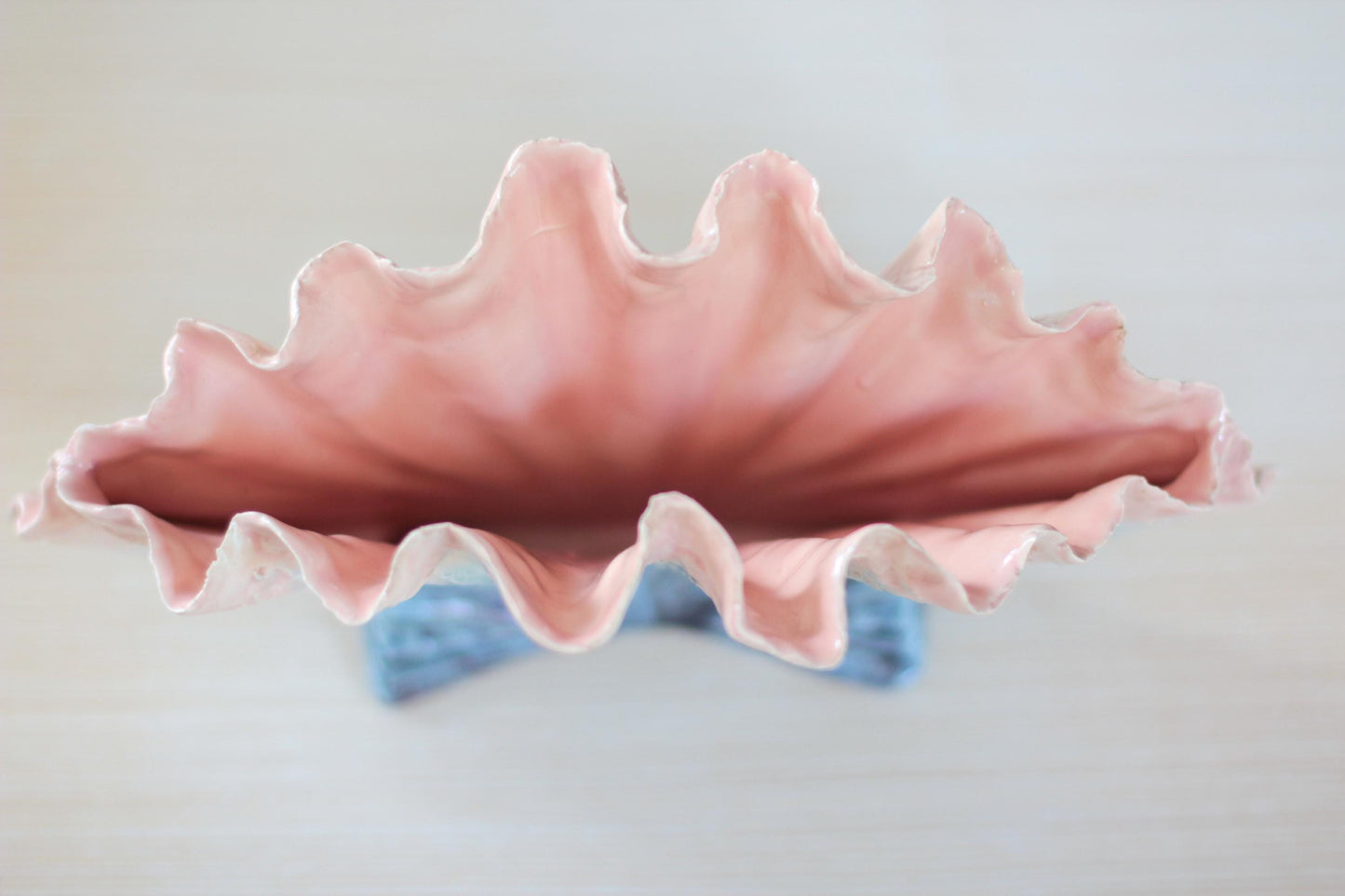 Mid-Century Hedi Schoop Seashell Vase, Ombré Blue to Pink Glaze, Hollywood-Regency California Pottery