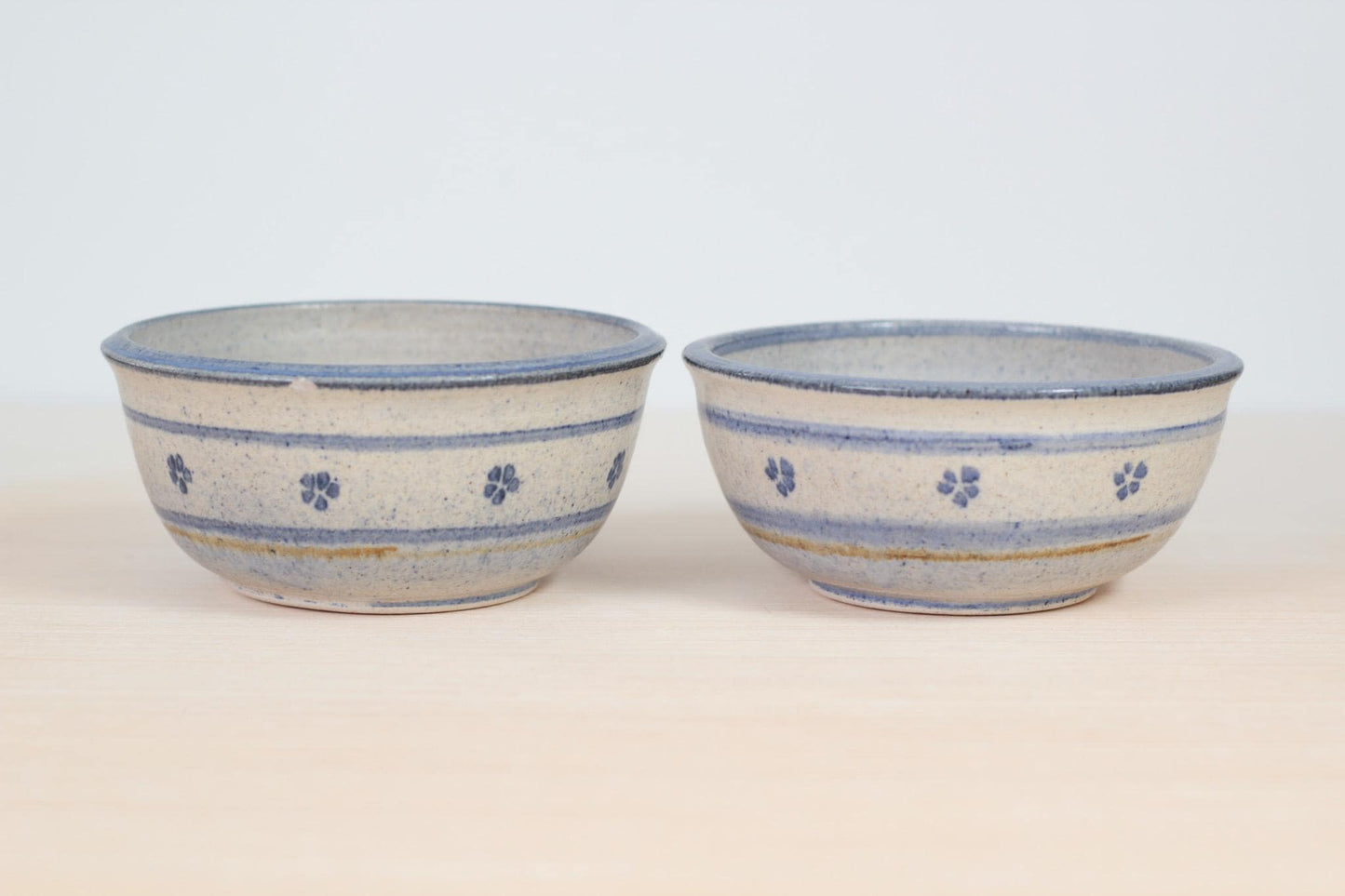 Vintage Blue Floral Studio Pottery Bowls Signed by Artist, Set of 2