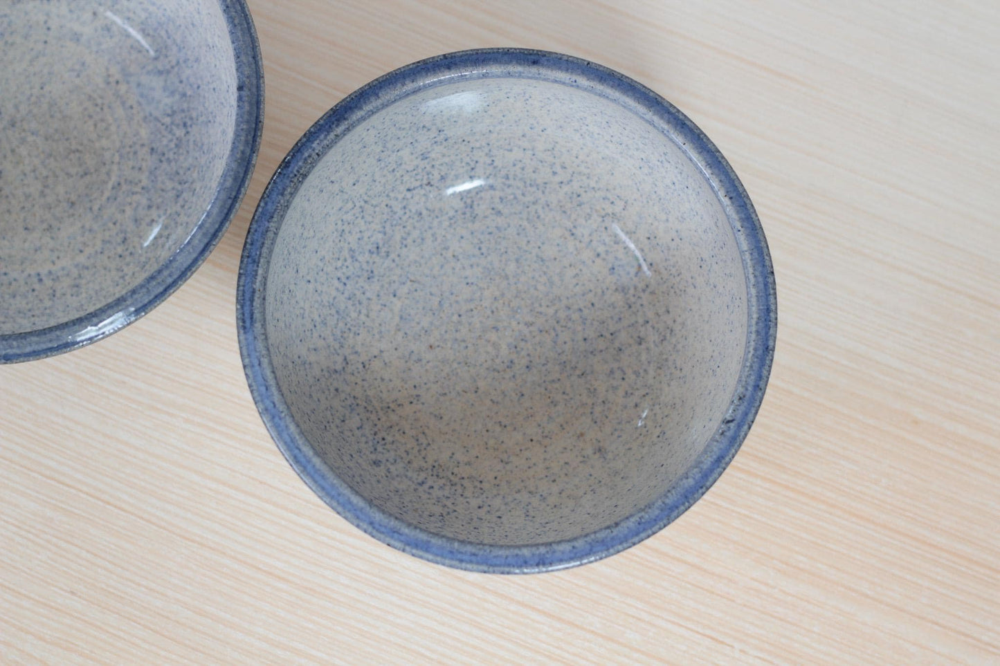 Vintage Blue Floral Studio Pottery Bowls Signed by Artist, Set of 2
