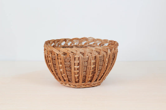 Vintage Handwoven Wicker Basket, Mid-Century Bohemian Decor