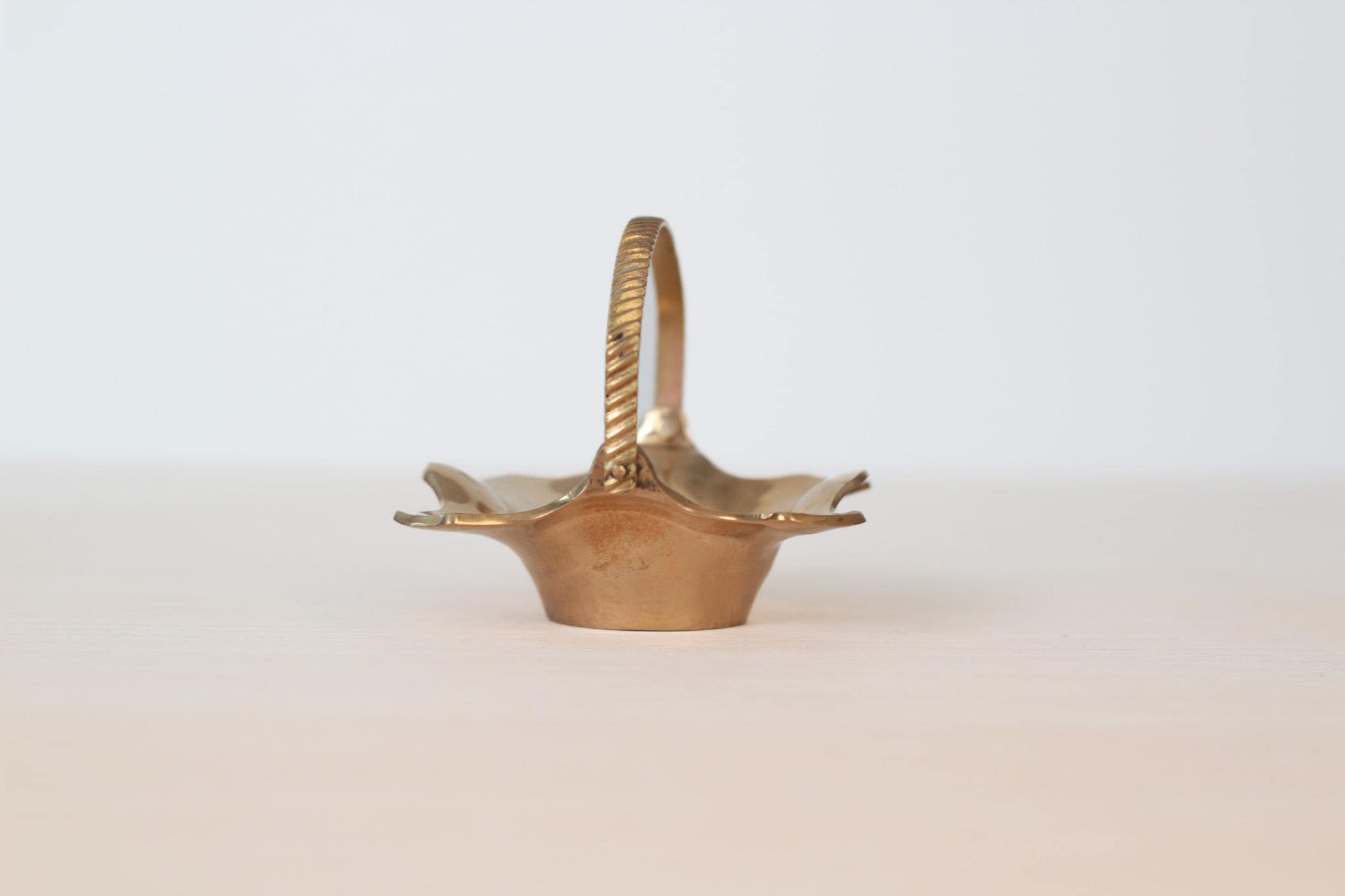 Vintage Mini Brass Basket Jewelry Dish, Midcentury Brass Decor