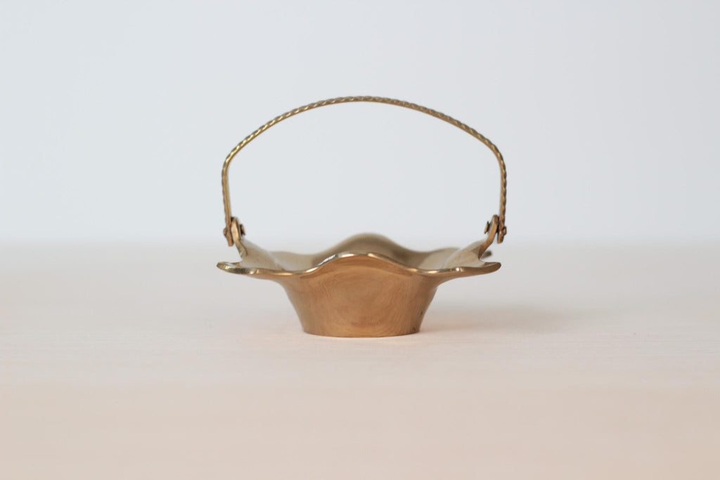 Vintage Mini Brass Basket Jewelry Dish, Midcentury Brass Decor