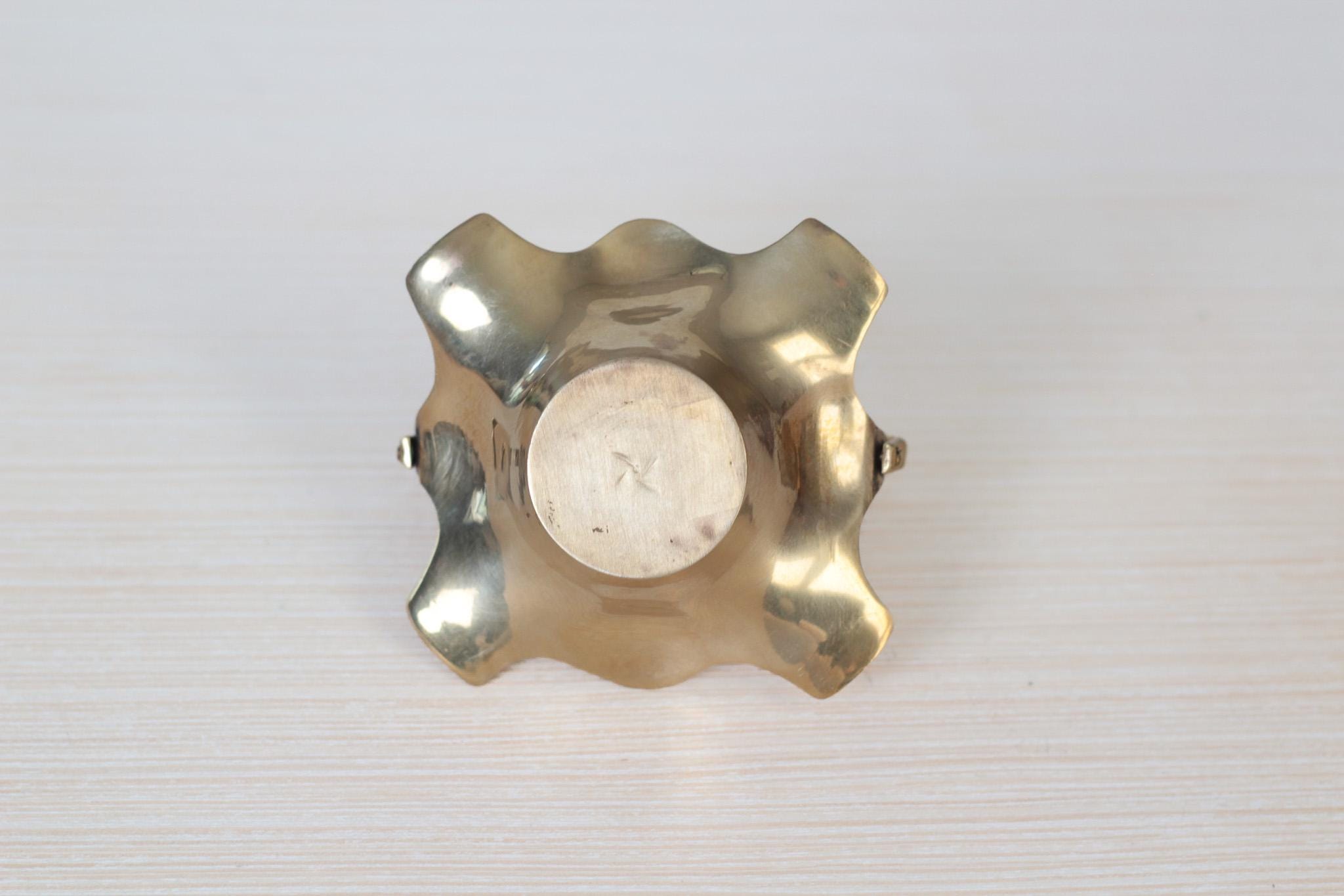 Vintage Mini Brass Basket Jewelry Dish, Midcentury Brass Decor