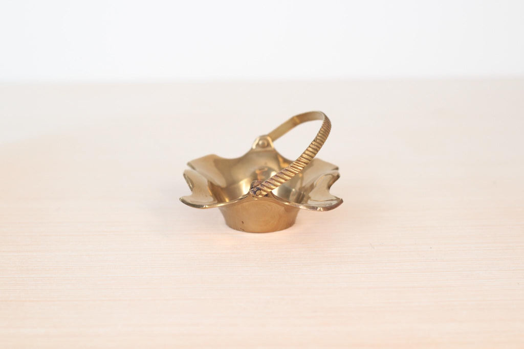 Vintage Mini Brass Basket Jewelry Dish, Midcentury Brass Decor