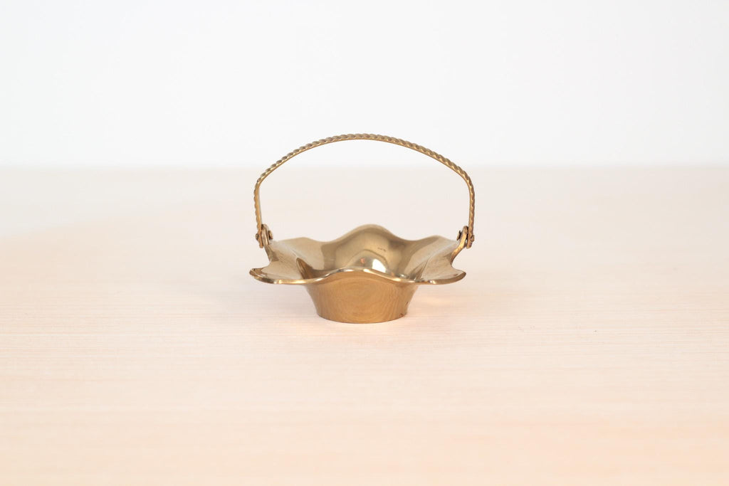 Vintage Mini Brass Basket Jewelry Dish, Midcentury Brass Decor