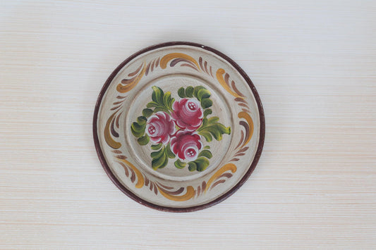 Vintage Hand Painted Floral Decorative Wood Plate