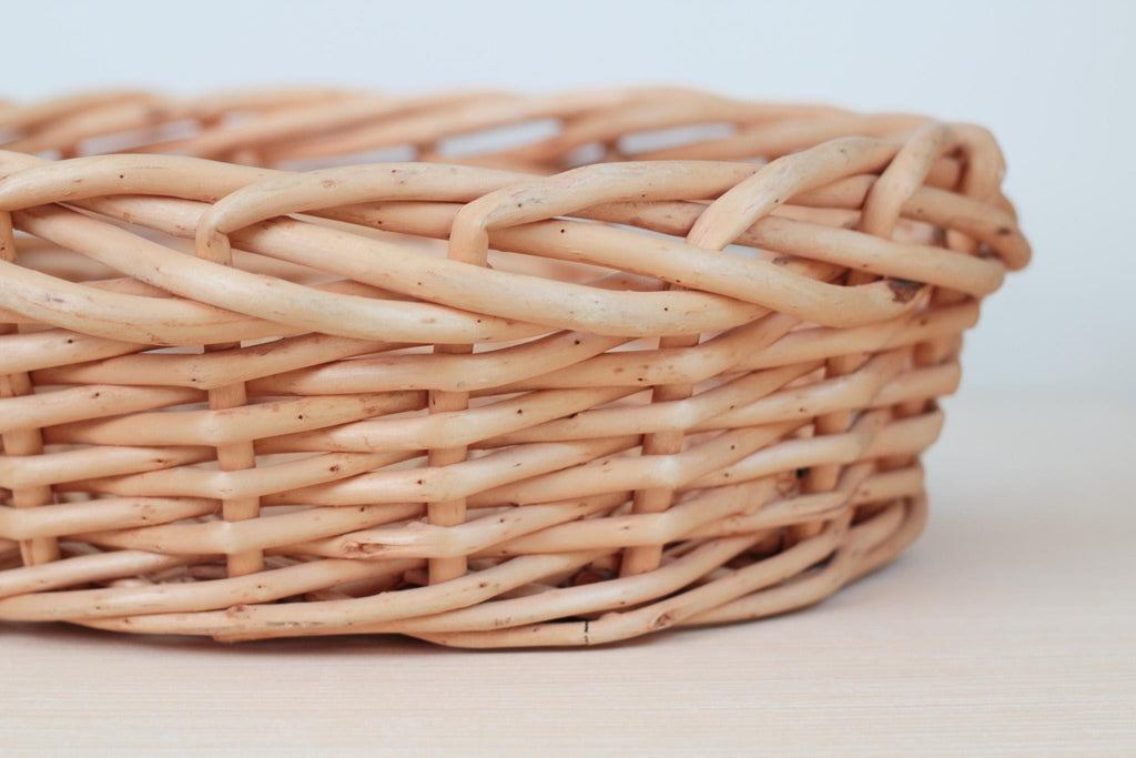 Large Vintage Handwoven Wicker Basket Tray